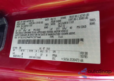 2015 Ford F-150 Xlt from USA, damaged, VIN 1FTEX1CP4FFC37144